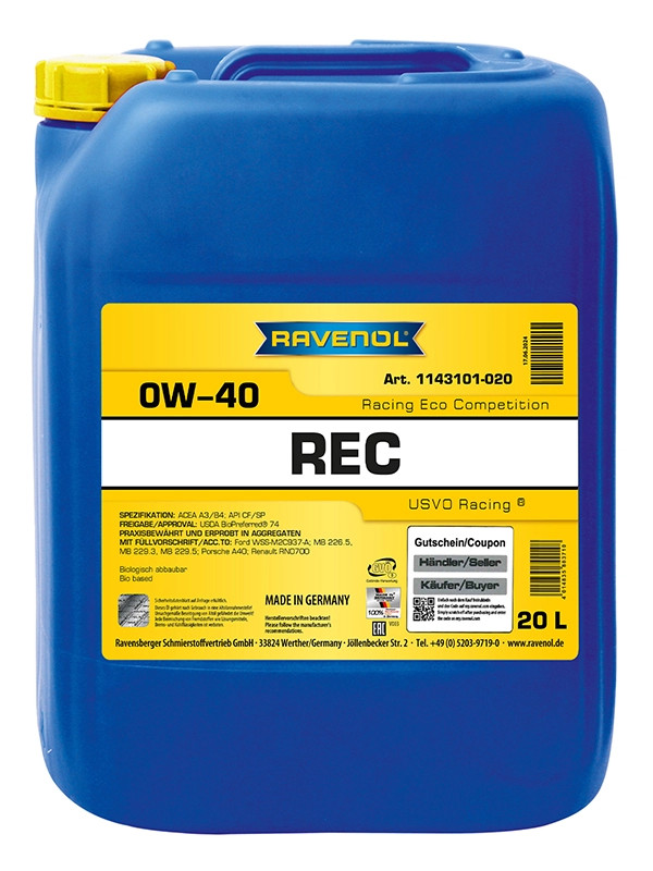 RAVENOL Racing Eco Competition REC SAE 0W-40 20 L