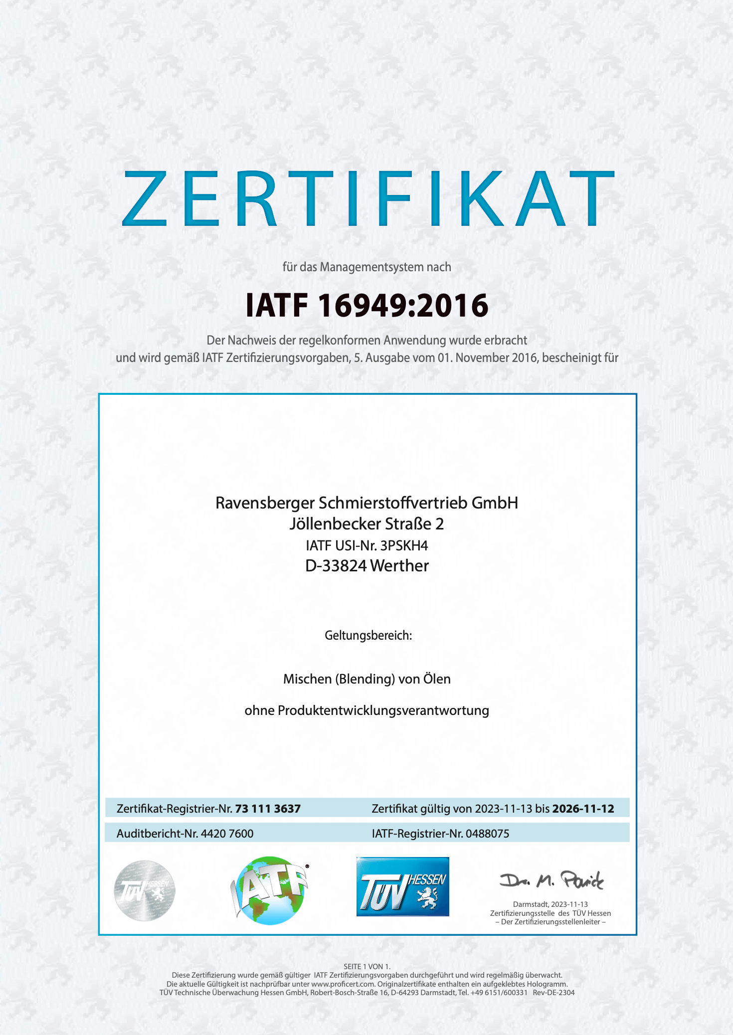 Zertifikat IATF 2016