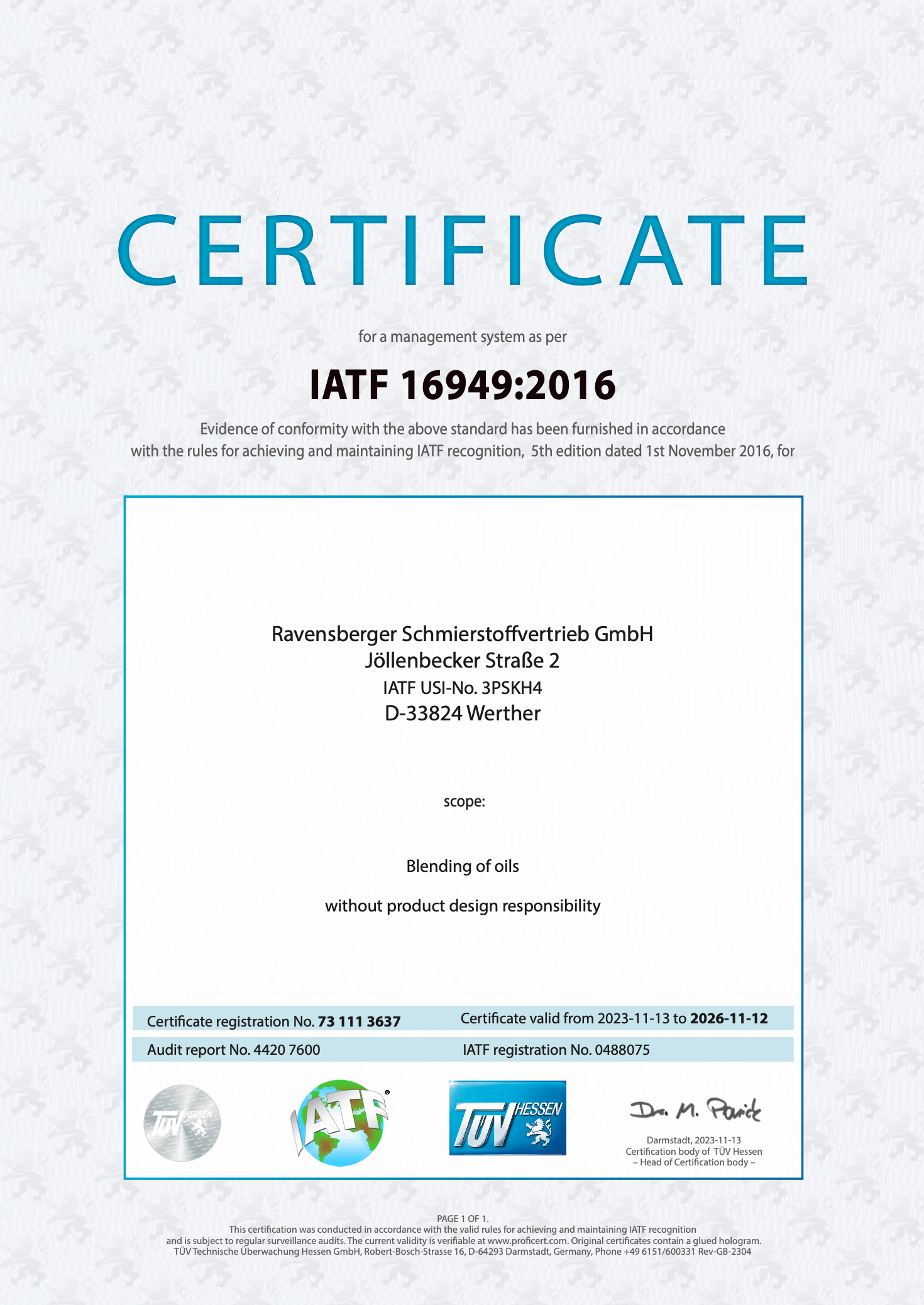 certificate IATF EN