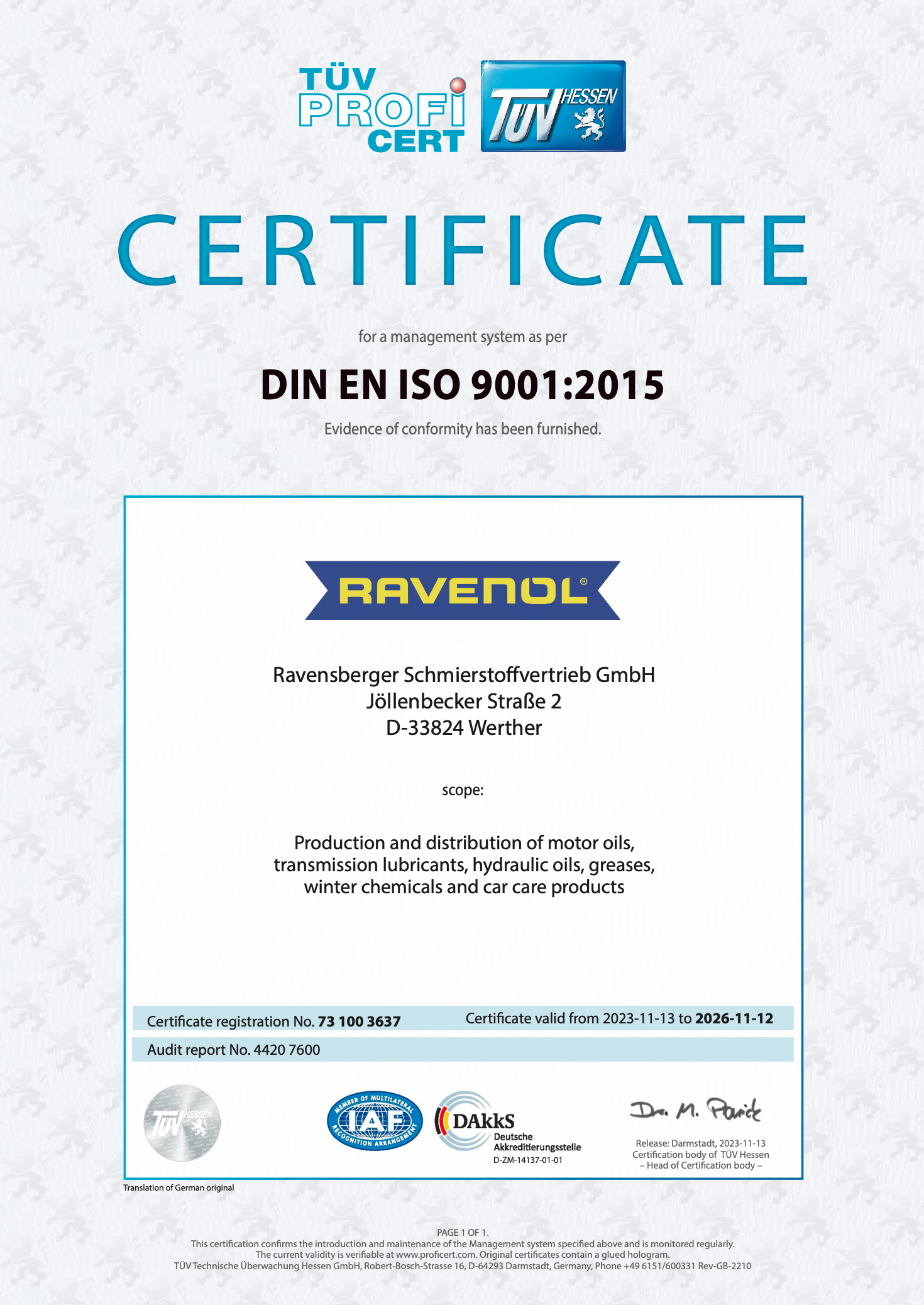 certificate DIN EN ISO 9001